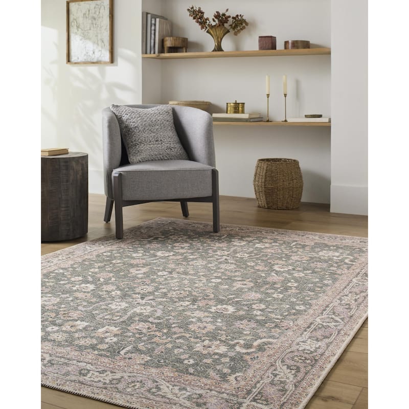 Livabliss Amelie Traditional Border Indoor/Outdoor Area Rug - Medium Green/Plum - 7'10" x 10'2"