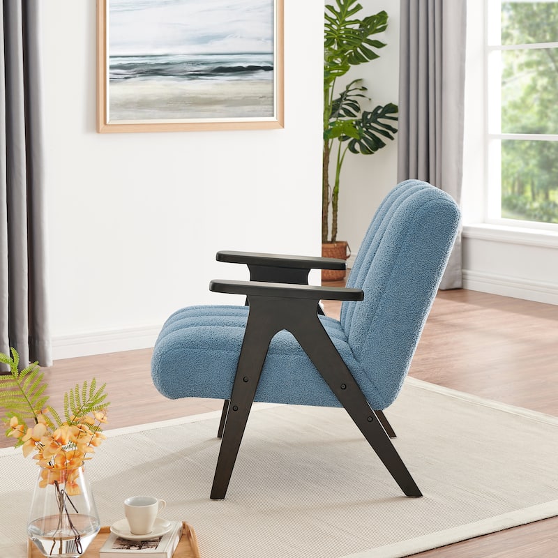 Unique Reading Chair Dining Chair with Wooden Armrests, Blue Decorative Chair Corner Chair Dressing Chair Padded Chair