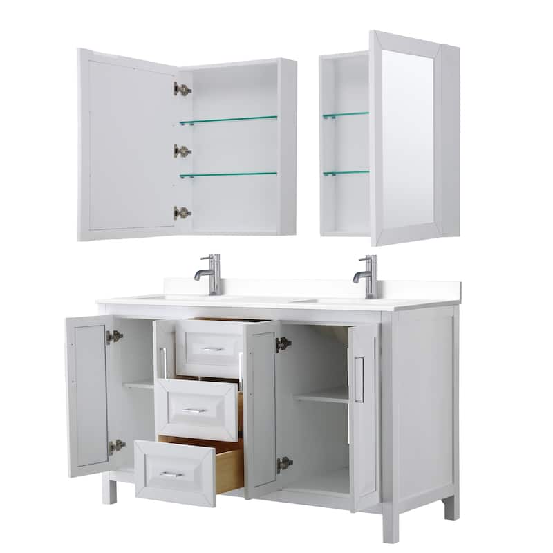 Daria 60 Inch Double Vanity, Cultured Marble Top, Medicine Cabinets