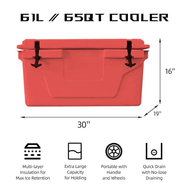 Camping Cooler Beach Cooler Portable Cooler Beverage Cooler with Rope Handles Non-Slip Rubber Pads Bottle Opener and Wheels
