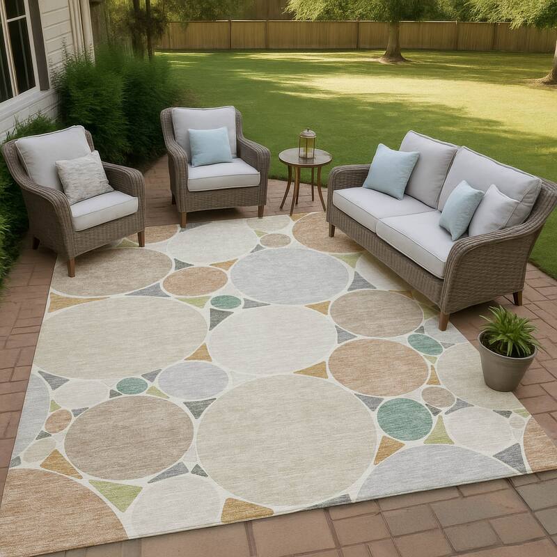 Machine Washable Indoor/ Outdoor Contemporary Rowan Chantille Rug - Beige - 9' x 12'