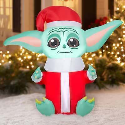 Gemmy Christmas Inflatable Grogu™ in Santa Suit, 4.5 ft Tall