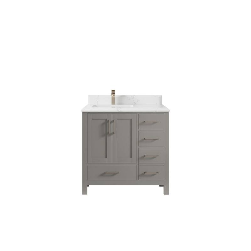 Willow Collections 36 in. W x 22 in. D Malibu Left Offset Sink Bathroom Vanity with Countertop - 1.5" Empira White - Elephant Skin Gray