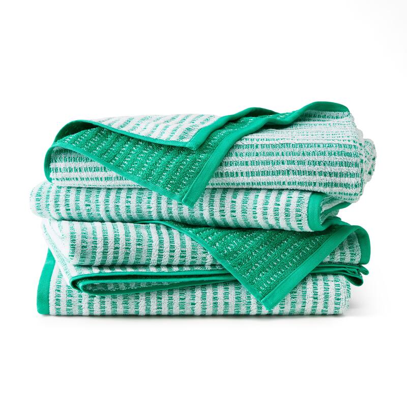 TOWN & COUNTRY PLAY 4-Piece Striped Reversible Terry Brights Bath Towel Set - 30"x58"