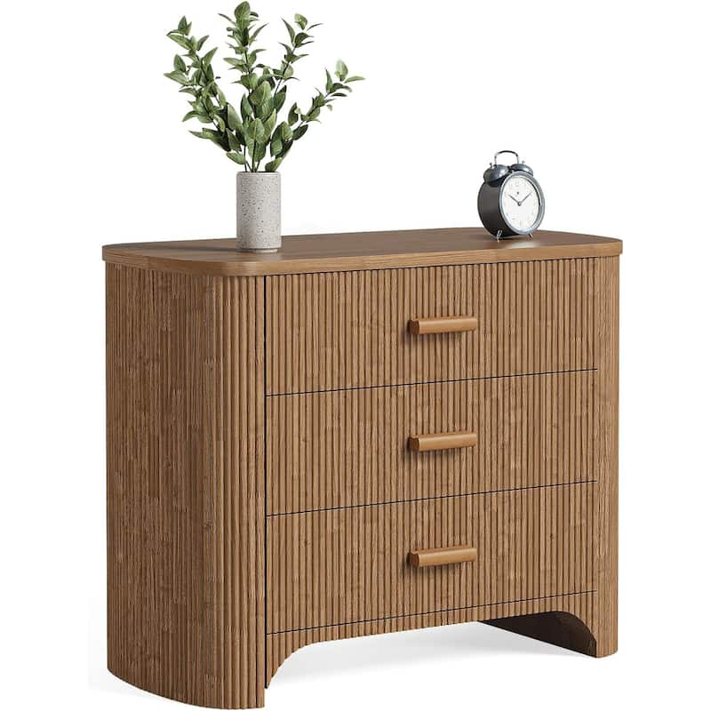 3-Drawer Fluted Nightstands, 31.5'' W Oversized Night Stand Bedside Table - Brown