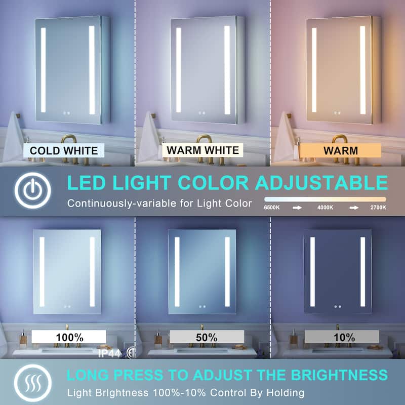 Recessed or Surface 30" H LED Mirror Cabinet with Adjustable Glass Shelves,Defogger, Dimmer And Outlets & USB Ports