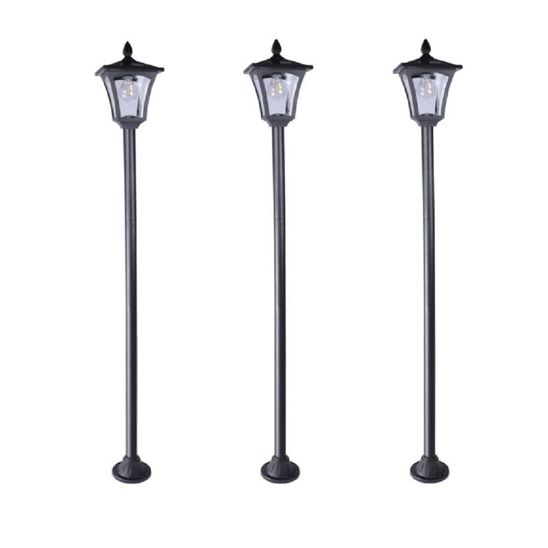 Solar Powered Lamp Post Lights Outdoor Garden Vintage Street Lighting - 63" Height - 3Pcs/withoutPlanter