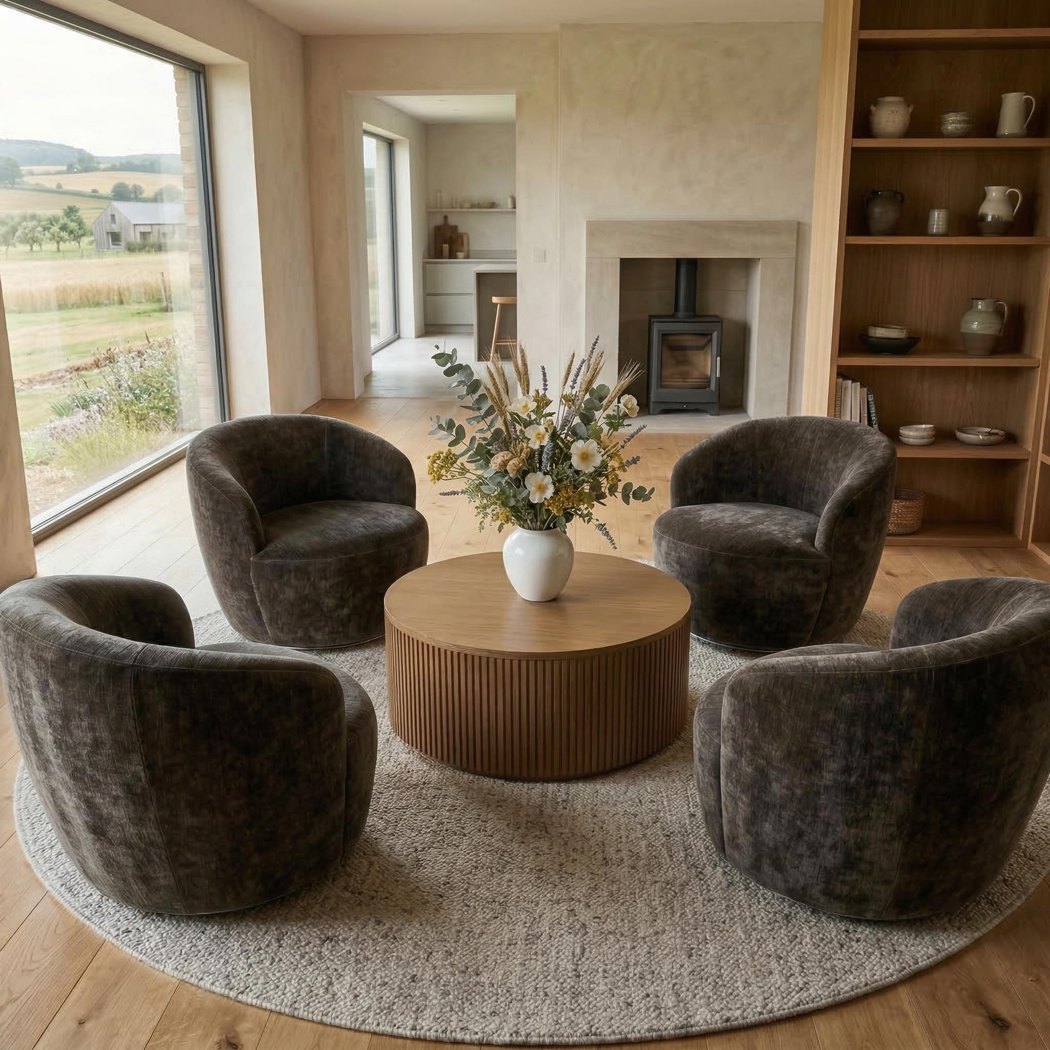 Comfy Chenille 360 Swivel Barrel Accent Chair(Set of 4)