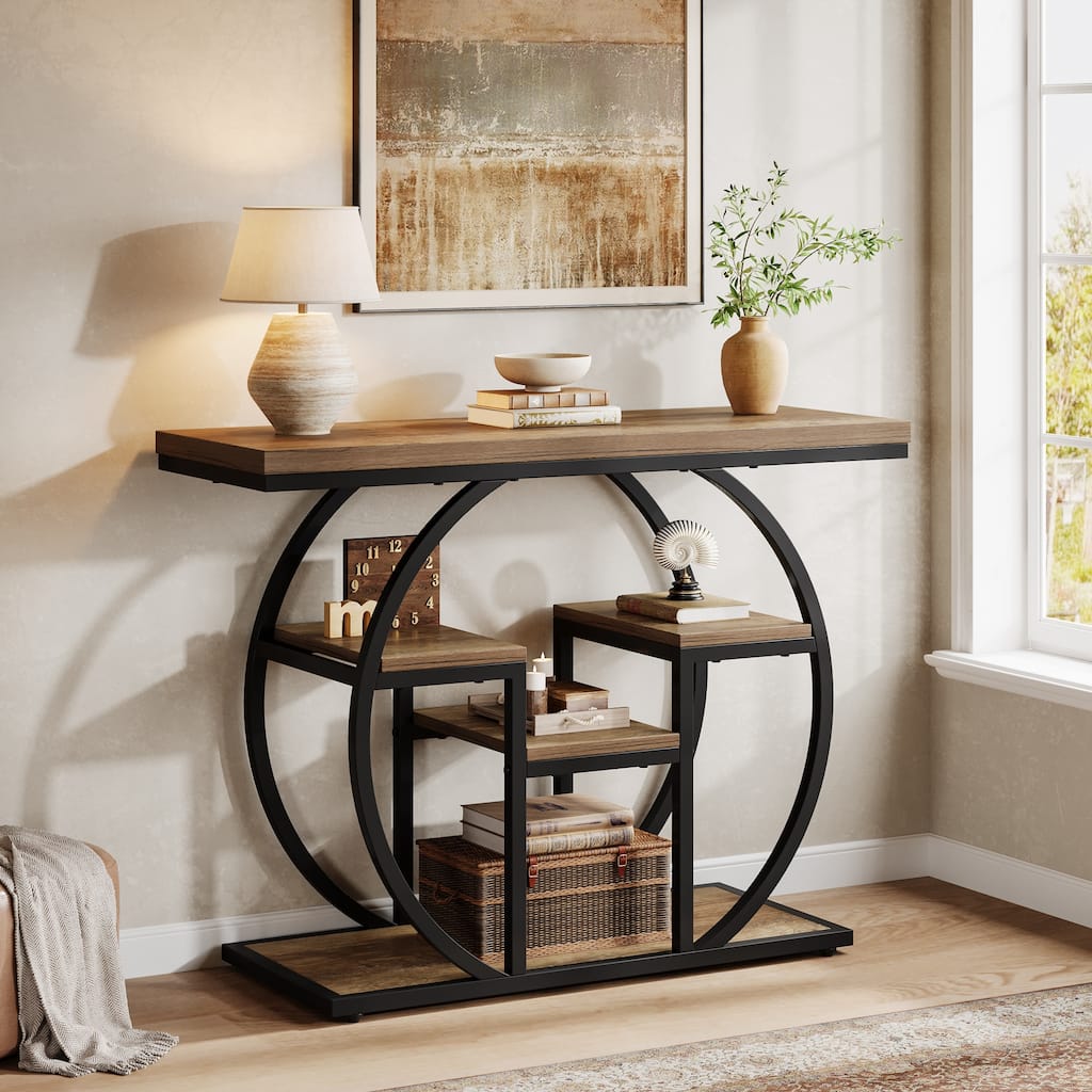 Entryway Console Sofa Table with Storage Shelves, Wood Accent Table for Entryway, Living Room, Hallway, Foyer