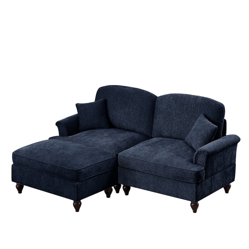 76.4" L Shaped 2-Seat Sectional Sofa, Chenille Couch with Ottoman, Flared Arms Loveseat with Removable Ruffles Pleats Skirts
