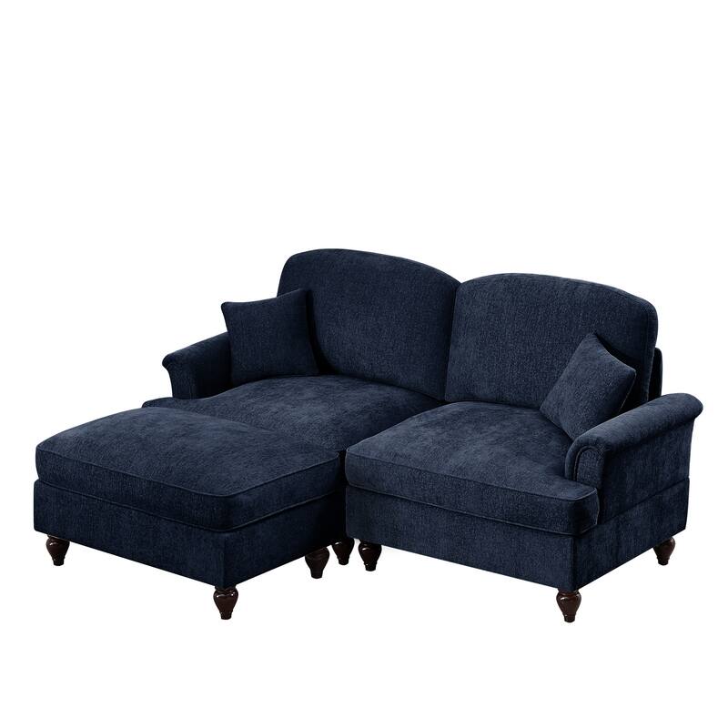 Chaise Lounge Sofa Loveseat Couch with Movable Ottoman, Elegant Loveseat Sofa Couch with Flared Armrests