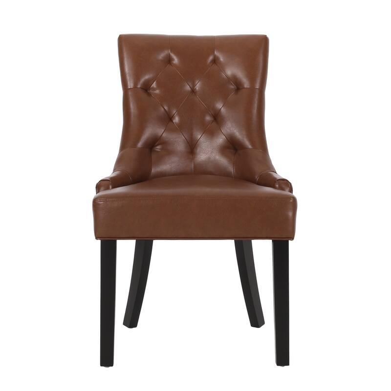Dining Chairs Set of 2, Tufted Faux Leather Dining Room Chairs with Wood Legs, High-Backed Upholstered Chairs for Kitchen