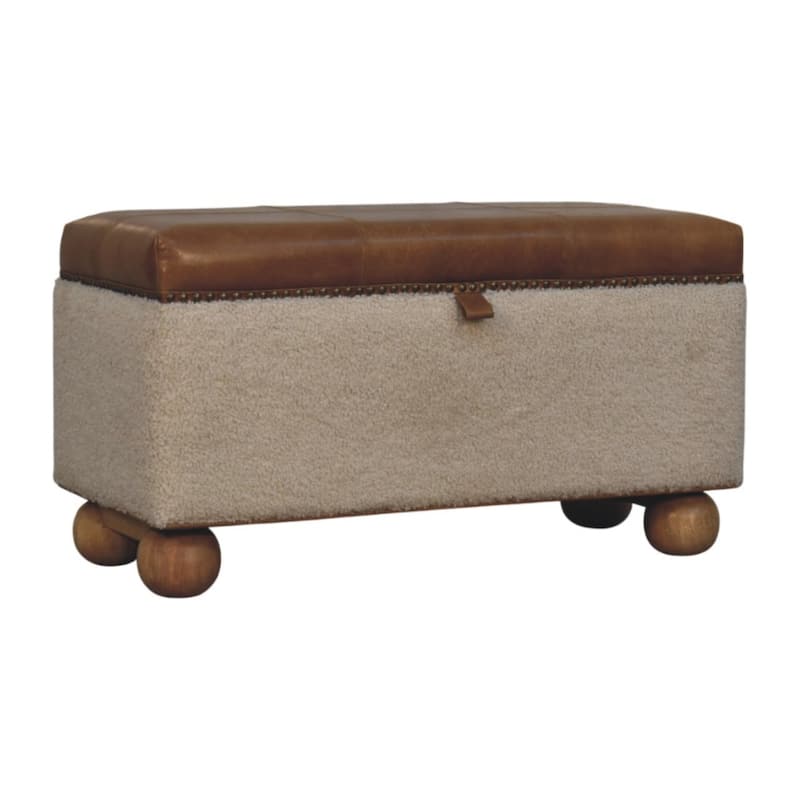 Artisan Furniture Solid Wood Boucle Lid- up Storage Ottoman