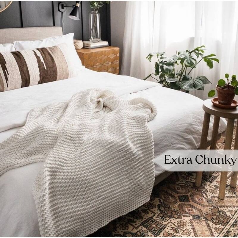 Organic Cotton Chunky Knit Oversized Throw Blankets, 50"X70"
