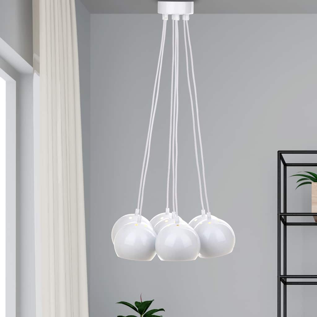 SAFAVIEH Lighting Mujgan Bearing Adjustable 7-Light White Pendant - 17.75"x17.75"x7.75 -79.75" - 18Wx18Dx80H