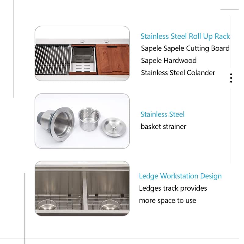 Undermount Kitchen Sink With Ledge Workstation and Double Bowl