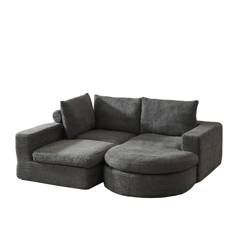 Curved Sectional Sofa with L-Shape Chaise, Chenille Upholstered Boneless Cloud Sofa, Modular 4 Seat Corner Sofa with Cushions