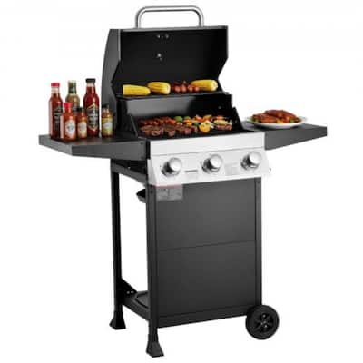 Black Carbon Steel Propane Gas Grill with 36,000 BTU and Warming Rack - 45.28 x 22.05 x 44.69 inch