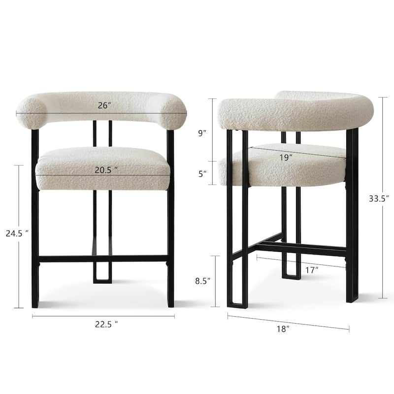 Boucle Upholstered Counter Stool with Arms(Set of 2)