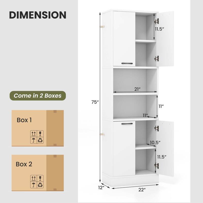 Costway 75" Tall Bathroom Storage Cabinet with 4 Doors & 2 Open - See Details