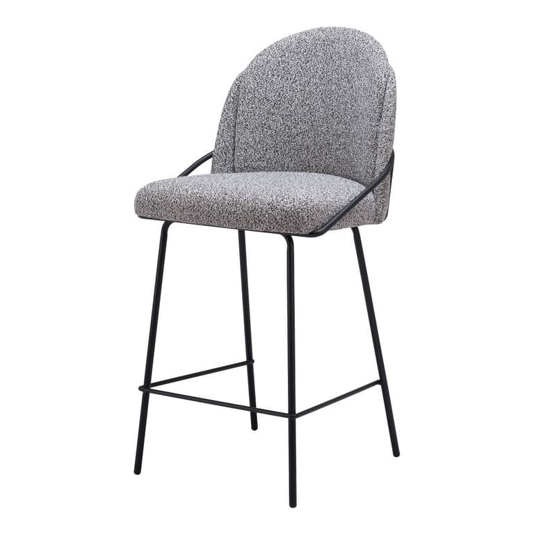 HomeRoots Set of Two 26" Black And White and Black Shearling and Steel Counter Height Bar Chairs