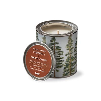 Citro Tanned Leather Tin Flame Candles 11oz Multicolor Wax 48hr Burn Time Summer Scented Jar Candle 3.5in x 3.2in