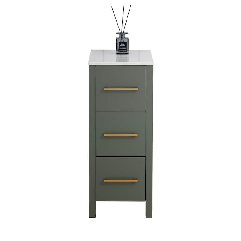 Vanity Art 12" Narrow Bathroom Side Storage Cabinet with Engineered Marble Top - 11.8 W x 18.5 D x 29.1 H