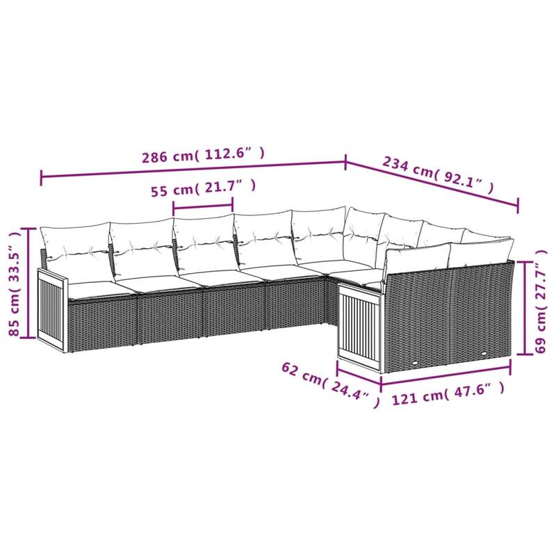 vidaXL 9 Piece Patio Sofa Set with Cushions Black Poly Rattan