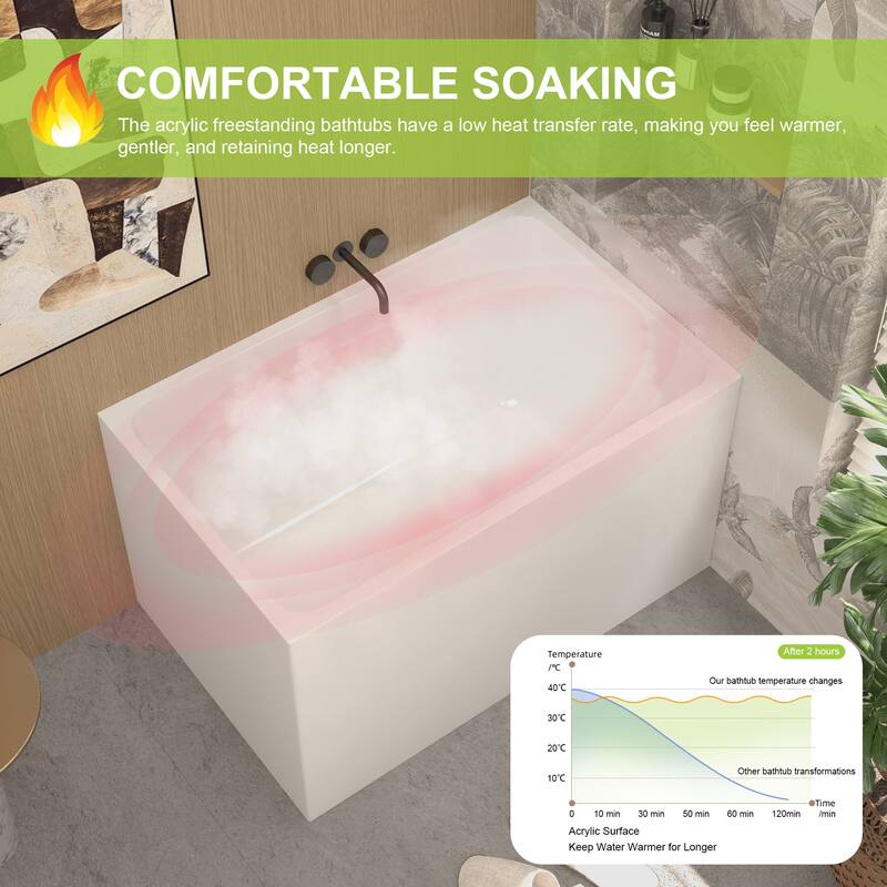 GDFStudio - Alistair Compact Freestanding Soaking Bathtub with Supportive Built-In Seat