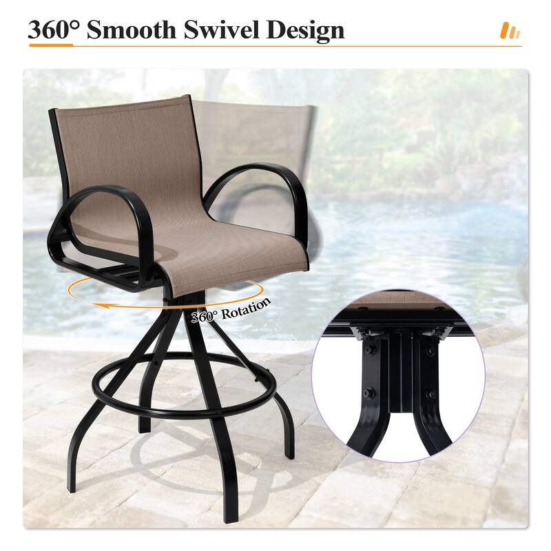 Outdoor Patio Swivel Aluminum Bar Stools Sunbrella Textilene Fabric