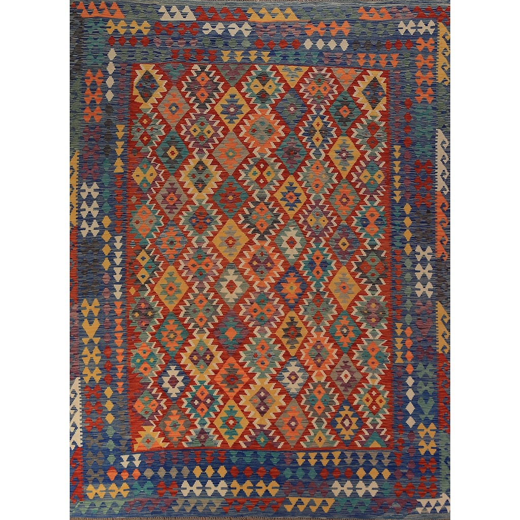 Geometric Kilim Oriental Area Rug Flatweave Tribal Wool Carpet - 8'2"x 11'0"