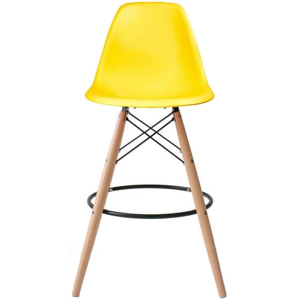 slide 2 of 59, Counter Stool With Back Plastic Molded Wooden Eiffel Base For Kitchen Island Hotel Work High Chair Yellow