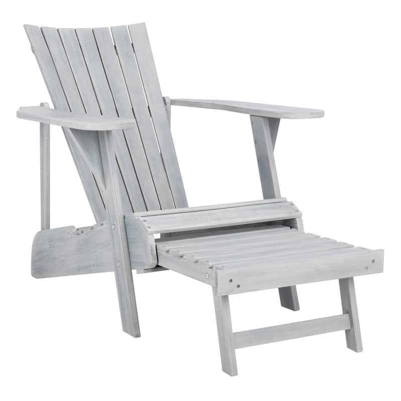 SAFAVIEH Outdoor Mangla Adirondack Chair with Retractable Footrest - 52W x 32D x 30H