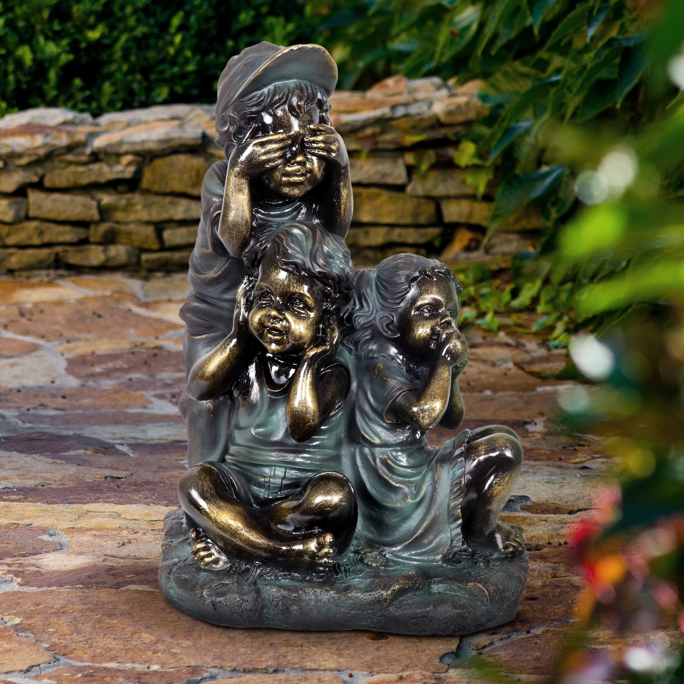 Exhart See No Hear No Speak No Evil Children Garden Statuary In Bronze Look With Patina Finish 18 5 Inch Overstock