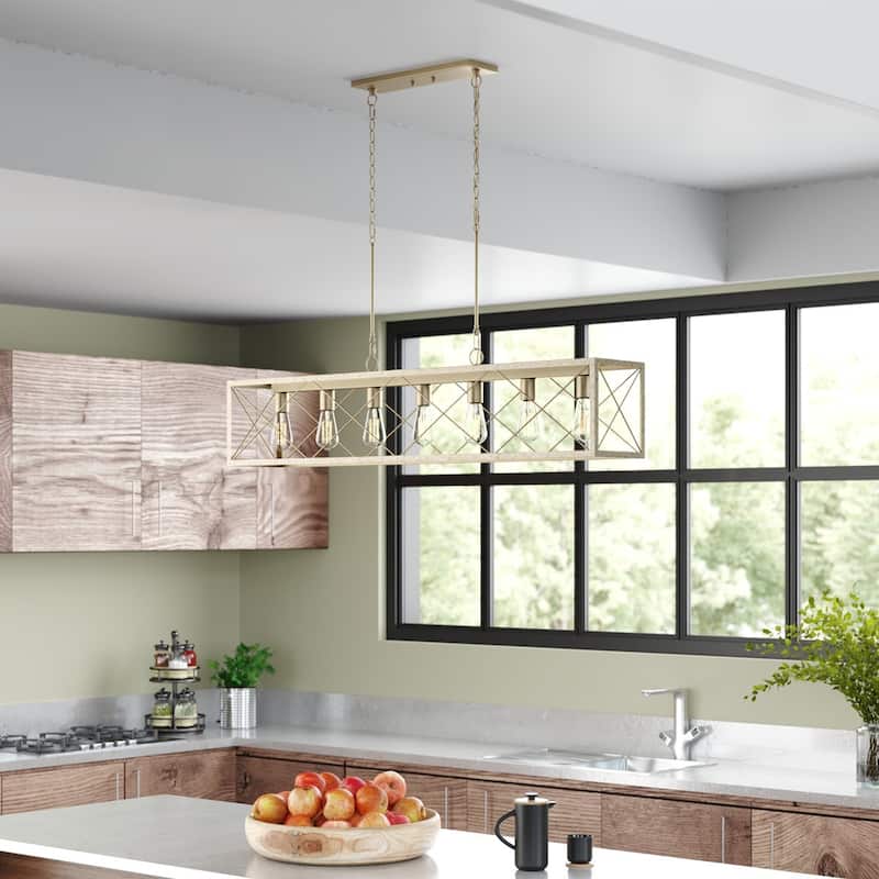 Kiro 5-light Farmhouse Linear Chandelier Faux Wood Dining Lighting with UL Certified - 36''
