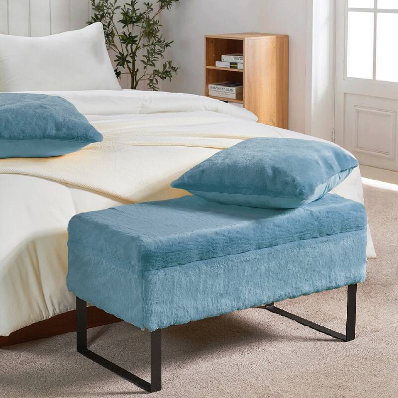 Heavy FauxFur Storage Ottoman with 2 Pillow Set