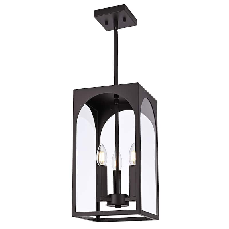 3-Light Large Outdoor Pendant Light Fixtures, Exterior Hanging Lantern Porch Light Adjustable, Hanging Lamp - Black