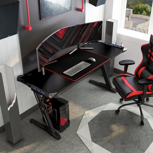 slide 2 of 12, Hendrix Modern Black 67-inch Steel Computer Desk with USB by Furniture of America