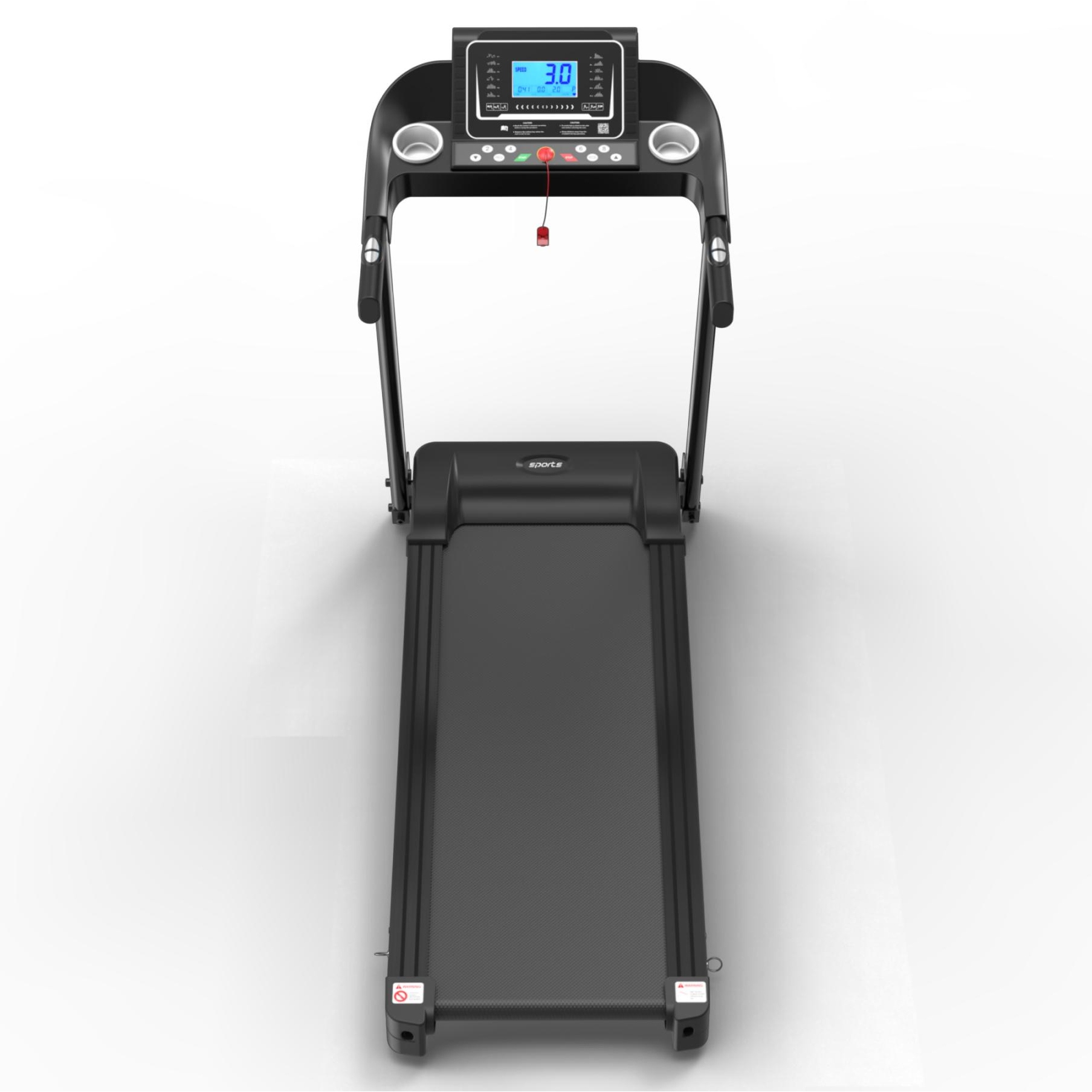 Folding motorized treadmill top