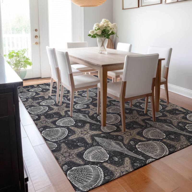 Premium Washable Super Soft Starfish Seashells Coastal Mayfield Rug