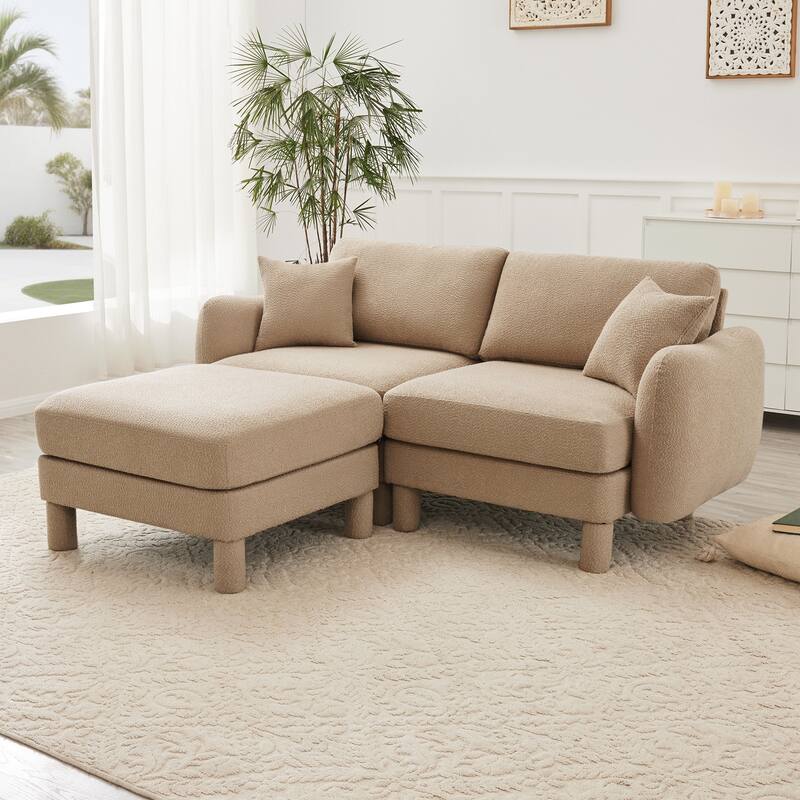 2-seater Loveseat Sofa Couch With Distinctive Shell-shaped Armrests And Removable Ottoman - Coffee