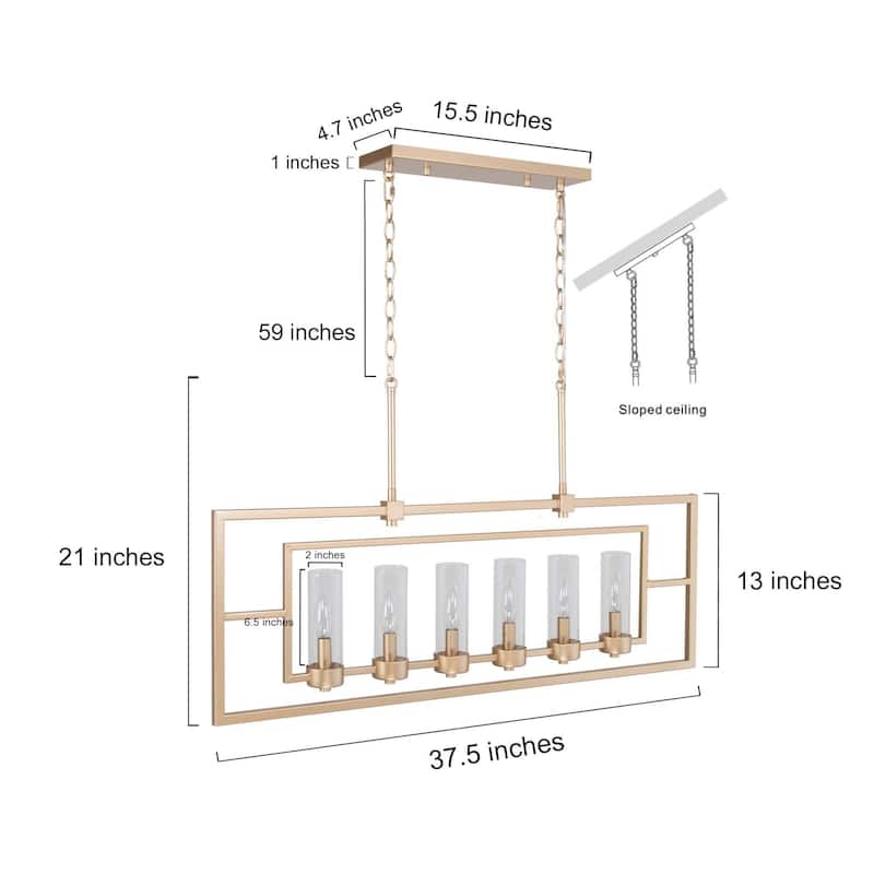 Modern Glam 6-light Linear Kitchen Lights Black Gold Glass Candle Chandelier