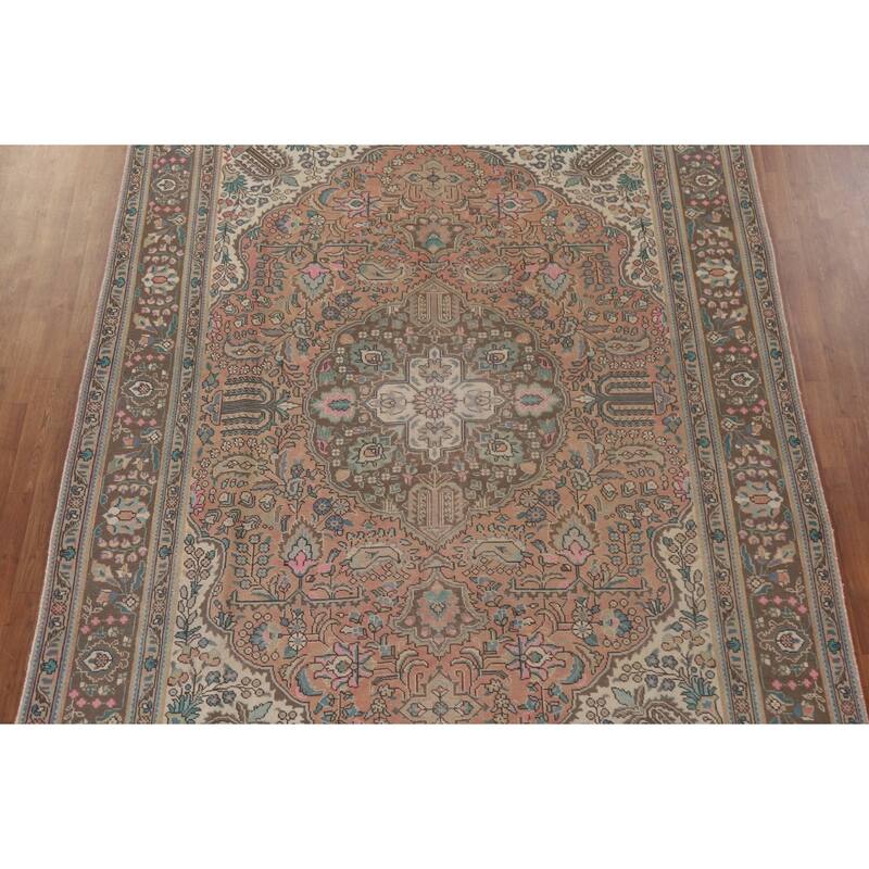 Hand Knotted Oriental 100% Wool Carpet Traditional Floral Coral Tabriz Area Rug - 11' 3'' X 8' 0''