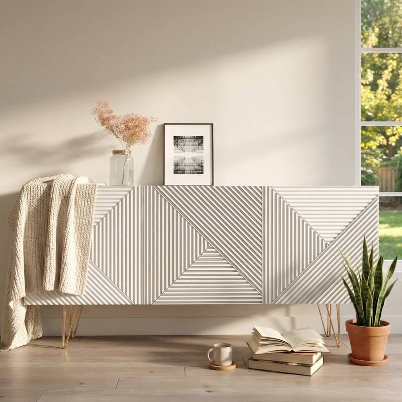 Meble Furniture Giza 3D 63" Sideboard with Matte Body and High Gloss Fronts with Metal Legs 63W x 14D x 29H