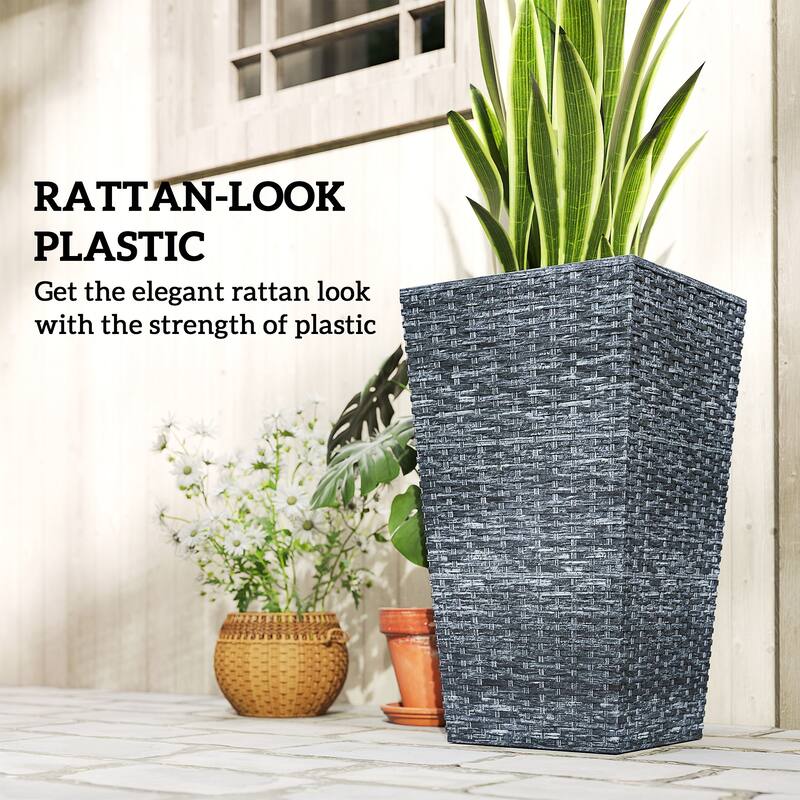 Rattan Flower Pots, Self-Drainage, PP Plastic, No Assembly Required