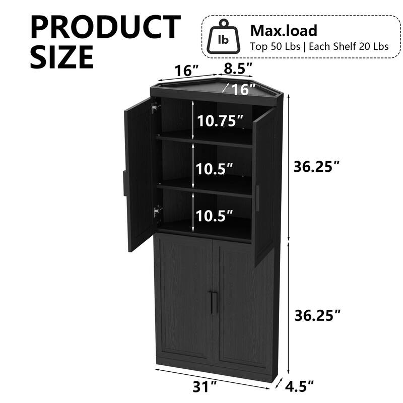 72" Corner Cabinet Free-Standing Corner Storage Organizer Sideboard