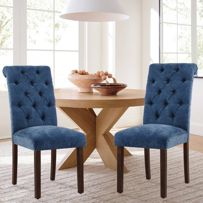 Tufted Parsons Upholstered Dining Side Chairs with Solid Wood Legs and Padded Seat