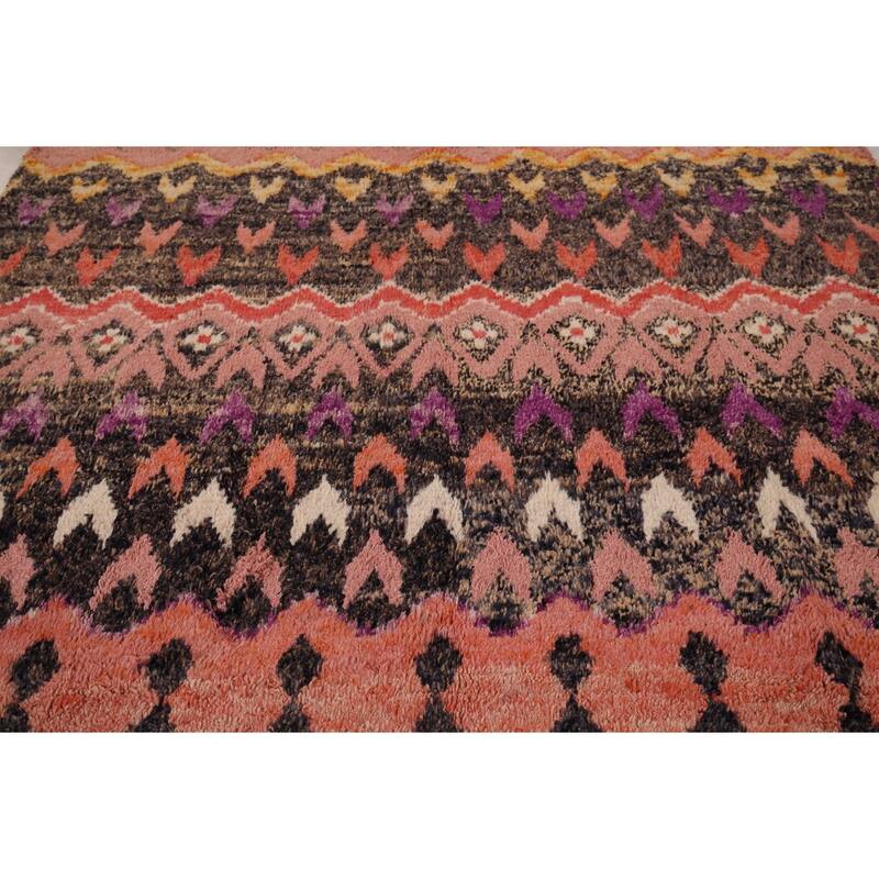 Moroccan Oriental Area Rug Handmade Geometric Pink Wool Carpet - 7'6" x 10'6"
