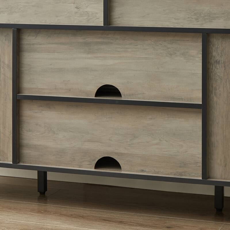 58 Inch Farmhouse TV Stand for up to 65" TV with Doors and Open Shelves Media Console Power Outlet