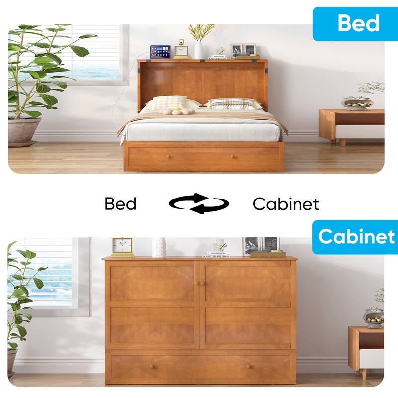 Mixoy Queen Horizontal Murphy Chest Bed with Mattress,Charging Station